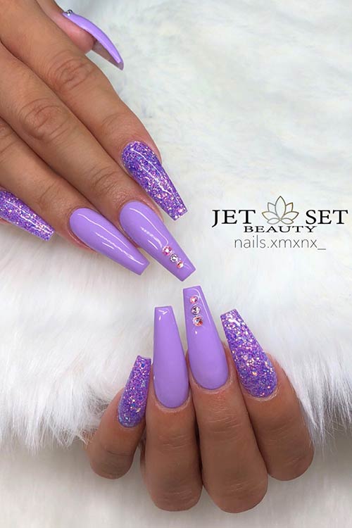 Purple Glitter Coffin Nails