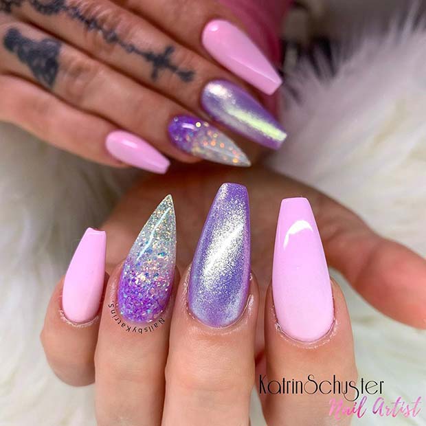 Glam fialové a ružové nechty