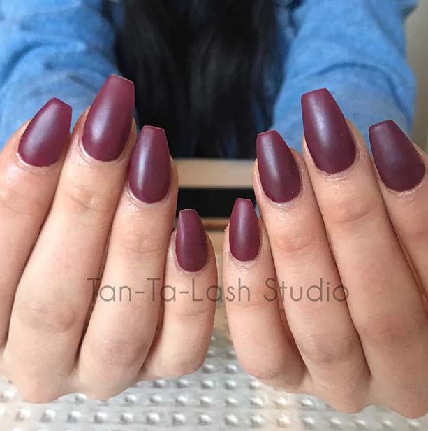 Maroon Coffin Nail Design for Matte Nail Designs for Fall