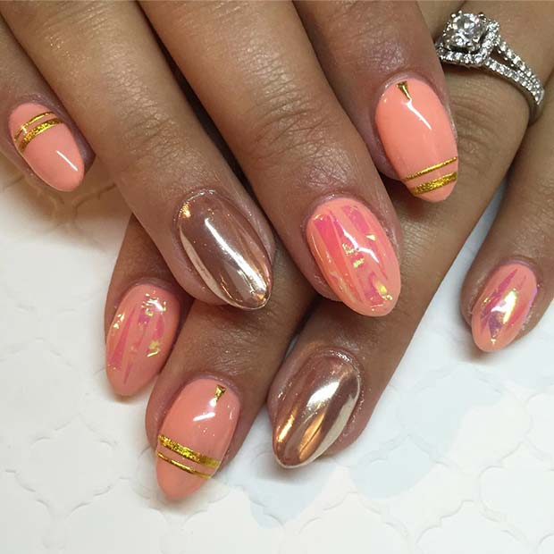 Rose Gold Chrome și Peachy Nails