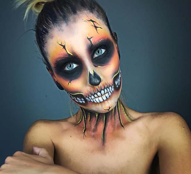 Orange Tone Skeleton Makeup za Skeleton Makeup Ideje za noč čarovnic