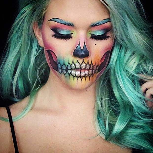 Rainbow Skeleton za Skeleton Makeup Ideje za noč čarovnic