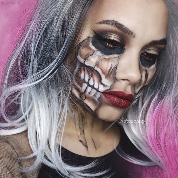 Časť kostrový make -up pre nápady na make -up kostlivcov na Halloween