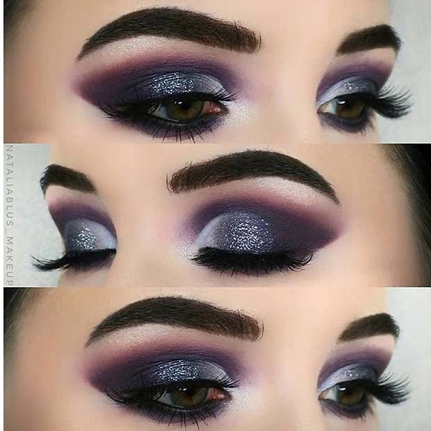 Purple Glitter Smokey Eye Look
