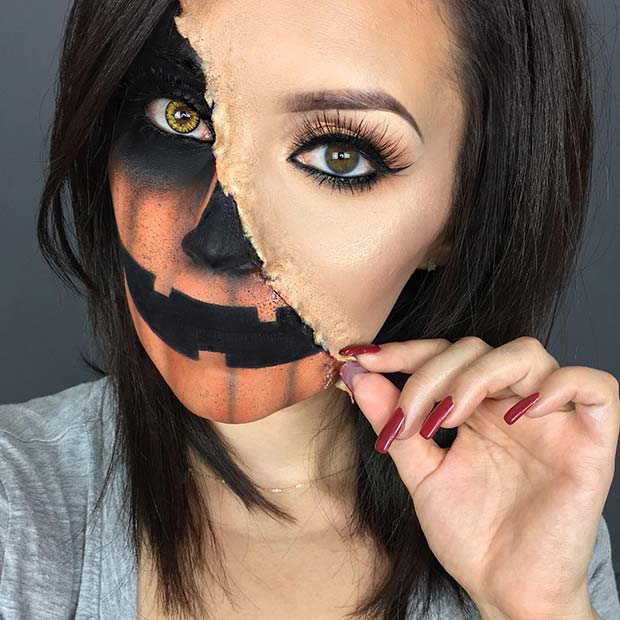 Polovičný tekvicový halloweensky make -up