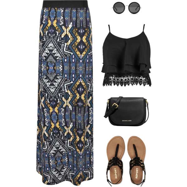 Bohemian Maxi sukňa Coachella Outfit Idea