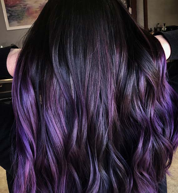 Ombre črni do vijolični lasje