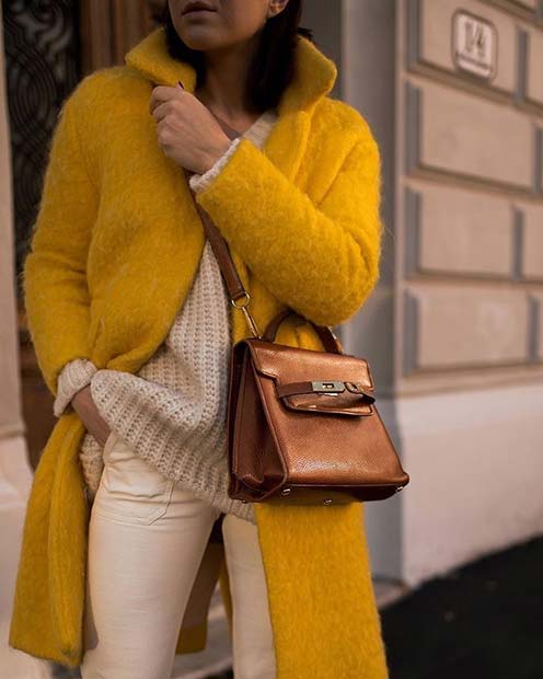 Živý žltý zimný kabát