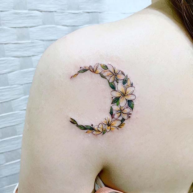 Pretty Floral Moon Tattoo Design