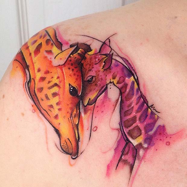 Tatuaj colorat Giraffe