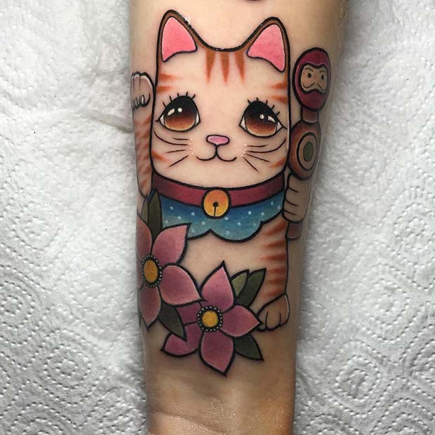 Lucky Cat Tattoo Design