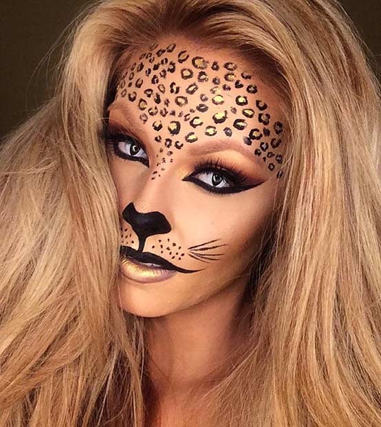 Machiaj de Halloween Cheetah DIY negru și auriu
