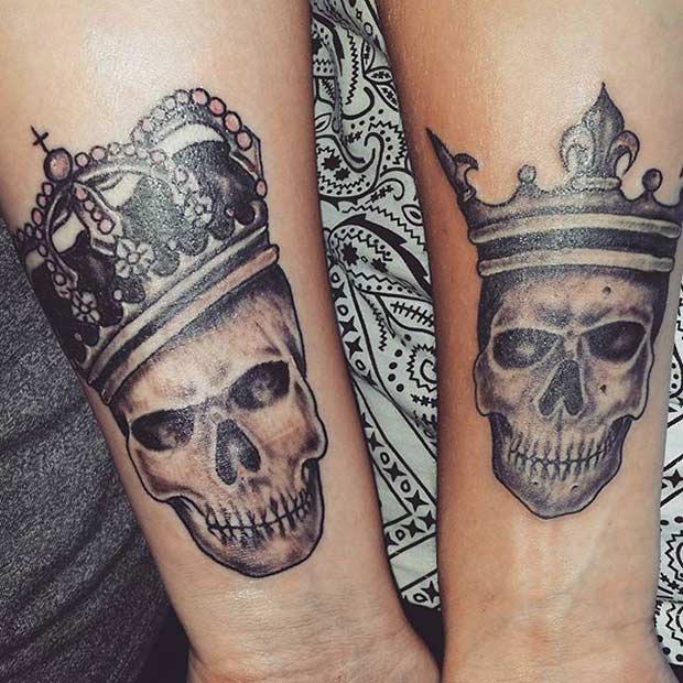 Tetovaže kralja in kraljice lobanje za pare