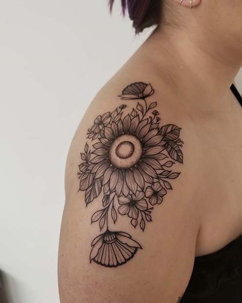Myšlienka tetovania na veľké slnečnicové rameno