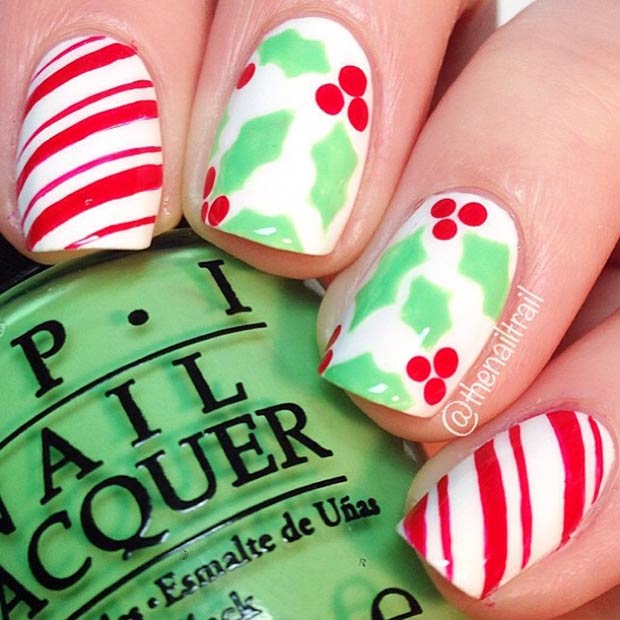 Holly in Candy Cane Nails