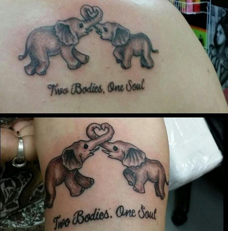 Nápad na tetovanie slona s matkou a dcérou